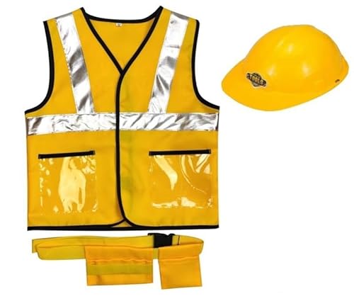 Proxiceen Rollenspiel Kostüm,Bauarbeiterhelm Weste Werkzeug-Zubehör Set,mit Schutzhelm, Bohrmaschine，Weihnachten und Geburtstag für Jungen Mädchen Kleinkinder 3-7 Jahre（3-teilig） von Proxiceen