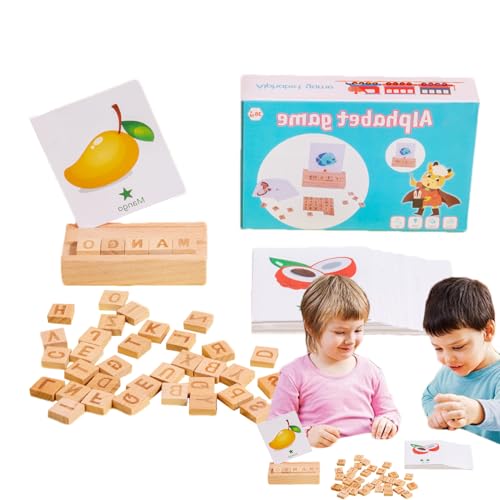 Proypiax CVC-Wortbuchstabierspiele aus Holz, Wortbuchstabierblöcke,Lernblöcke für englische Wörter mit 30 Lernkarten - Alphabet-Lernspielzeug, passende Buchstaben-Rechtschreibspiele für den von Proypiax