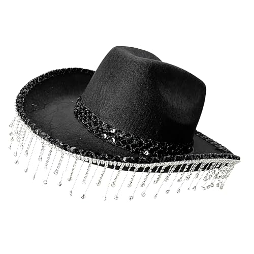 Proypiax Cowboy Hut Für Damen, Stilvolles Festival Hut Mit Glitzer Und Pailletten, Verzierter Kopfschmuck Mit Rüsche Und Strass Für Fotos Und Partys Proypiax Cowboy Hut Für Damen, Stilvolles Festival Hut Mit Glitzer Und Pailletten, Verzierter Kopfschmuck Mit Rüsche Und Strass Für Fotos Und Partys von Proypiax