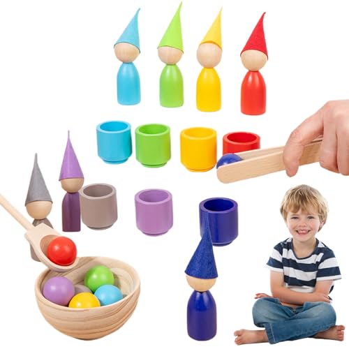 Proypiax Farbsortierbecher, Farbsortiers sensorisches Spielzeug | Hölzerne Bildungsspielzeugsortierspiele | Rainbow Balls Cups, Interaktive Zählkind -Spiele Vorschullernen für Kinder über 3 von Proypiax