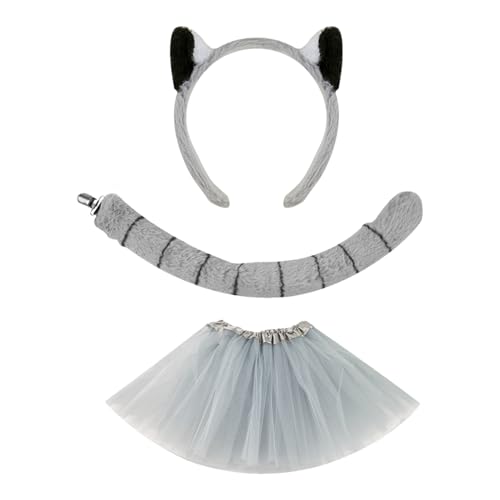 Proypiax Tierohren Kopfband - Lemuren Kopfband mit Ohren und Schwanz - Kostümzubehör für Kinder Mädchen Halloween Karneval Maskerade Bühnenauftritt von Proypiax