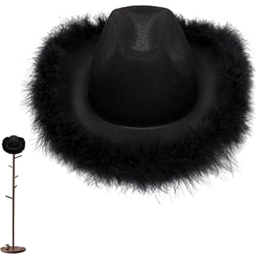 Cowgirl- aus Filz für Damen mit Federrand – Partyzubehör, Cosplay, Cowgirl- für Damen, mit weichem Rand Cowgirl- aus Filz für Damen mit Federrand – Partyzubehör, Cosplay, Cowgirl- für Damen, mit weichem Rand von Pruojhw