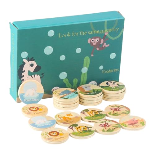 Pruojhw Tier-Assoziationsspiel aus Holz, Tierassoziationskarten – Assoziationsspiel aus Holz für | Konzentrationsspiel für Kinder, Lernspiel für und von Pruojhw