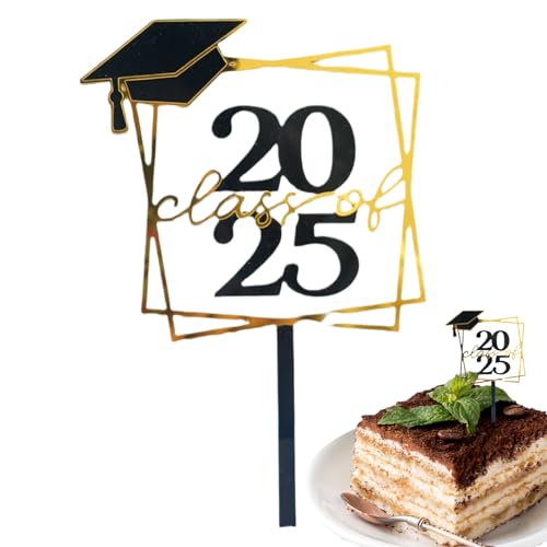 Pruojhw Tortenstäbchen Für Abschlussfeier 2025 | Schwarz Und Gold Cupcake Topper Für Abschluss 2025,Acryl Appetizer Spieße Fotobox Zubehör Für Zuhause Hochschule Kindergarten Kinder Und Schule von Pruojhw