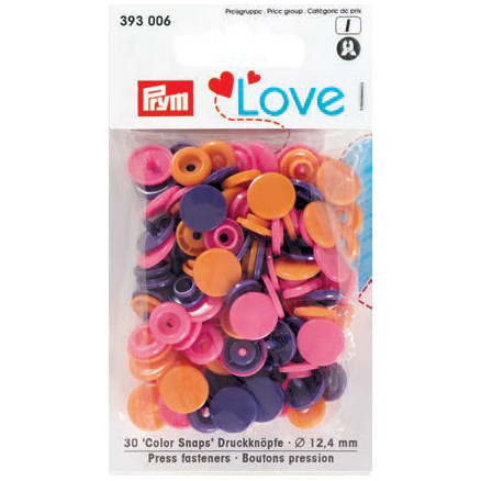 Prym Color Snaps Druckknöpfe Kunststoff Rund 12,4mm versch. Orange/Pink/Lila - 30 Stk von Prym