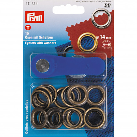 Prym Ösen mit Scheiben Antik Messing 14mm - 10 Stk von Prym