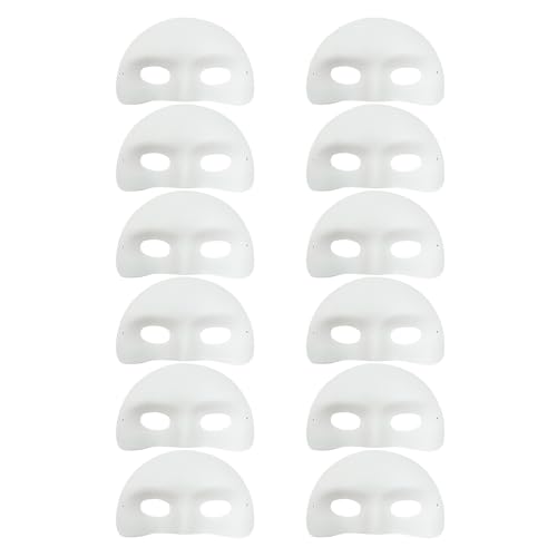Halbmasken für Kinder – 12 weiße Papier-Bastelmasken zum Dekorieren, Blanko-DIY-Gesichtsmasken für Kinder, Klassenzimmer Kunst und Handwerk, Party-Aktivitäten, kreatives Maskenherstellungs-Set für von Pryon