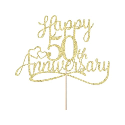 Tortenaufsatz zum 50. Hochzeitstag, goldfarben, glitzernd, Partyzubehör, Zuckerguss-Dekor, Zuckergusskarte für Kuchen, Backen und Kochen in der Speisekammer von Pryon