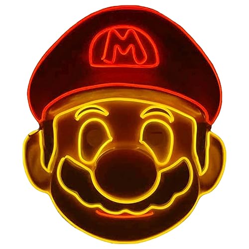 Mario LED Light Up El Wire Vollgesichtsmaske Gaming Kostüm Party Cosplay oder Halloween Trick or Treat von Prysm Gaming