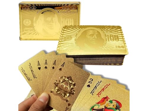 Przydasie Goldene, wasserfeste Spielkarten – 54-teiliges Kartenset aus Kunststoff, ideal für Poker, Makao und Zaubertricks, langlebig und leicht zu mischen, perfekt für Magier und Spieler Przydasie Goldene, wasserfeste Spielkarten – 54-teiliges Kartenset aus Kunststoff, ideal für Poker, Makao und Zaubertricks, langlebig und leicht zu mischen, perfekt für Magier und Spieler von Przydasie