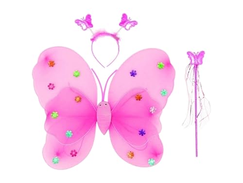 Przydasie Mädchen Fee Kostüm 3-teilig mit LED-Flügeln, Stirnband und Zauberstab – universelle Größe, ideal für Kostümpartys, Geburtstage, Aufführungen und Fotoshootings. von Przydasie