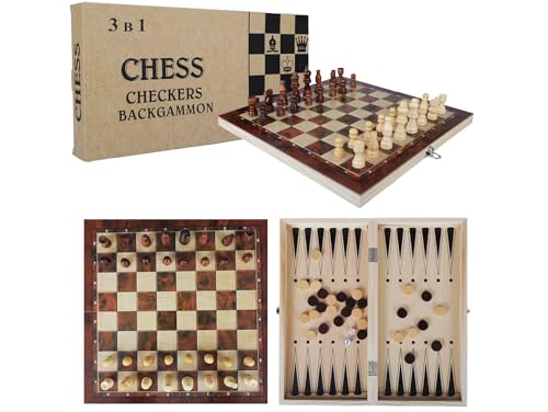 Schachspiel aus Holz, 3 In 1 Schach, Dame, Backgammon, Schachbrett Klappbar, Schachbrett Holz Hochwertig Abschließbarer Koffer, Chess Set für Kinder Erwachsene Party Reisen, 34 x 34 cm Schachspiel aus Holz, 3 In 1 Schach, Dame, Backgammon, Schachbrett Klappbar, Schachbrett Holz Hochwertig Abschließbarer Koffer, Chess Set für Kinder Erwachsene Party Reisen, 34 x 34 cm von Przydasie