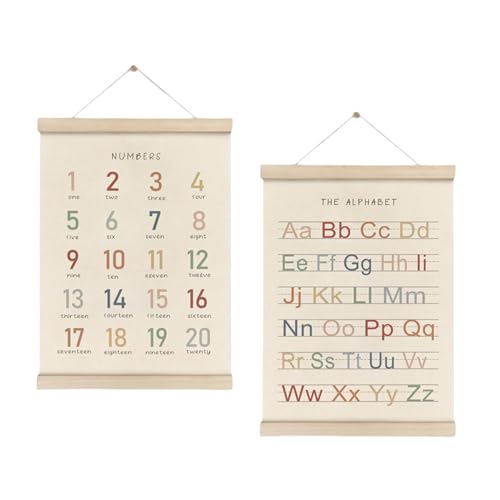 2er Set Lerntafel mit Holzrahmen, Alphabet und Zahlen, Wanddeko für Kindergarten 2er Set Lerntafel mit Holzrahmen, Alphabet und Zahlen, Wanddeko für Kindergarten von Psdndeww