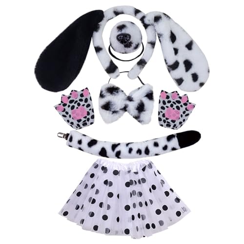 Cosplay-Kostüm, gesprenkelter Hund, Cartoon, Haarreif, langer Schwanz, Tutu mit Schleife, Tutu-Rock für Kinder, Halloween-Kostüm Cosplay-Kostüm, gesprenkelter Hund, Cartoon, Haarreif, langer Schwanz, Tutu mit Schleife, Tutu-Rock für Kinder, Halloween-Kostüm von Psdndeww