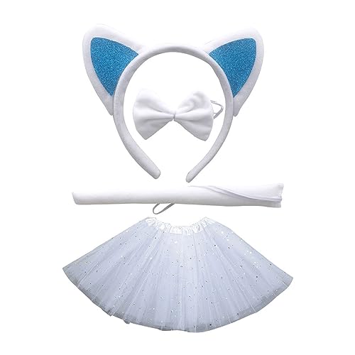 Psdndeww 1/3/4 Katzenkostüm-Zubehör-Set, Cosplay, Katzenohren, Stirnband, Schleife, Schwanz, Rock, Zubehör, Kinder-Katzenkostüme Psdndeww 1/3/4 Katzenkostüm-Zubehör-Set, Cosplay, Katzenohren, Stirnband, Schleife, Schwanz, Rock, Zubehör, Kinder-Katzenkostüme von Psdndeww