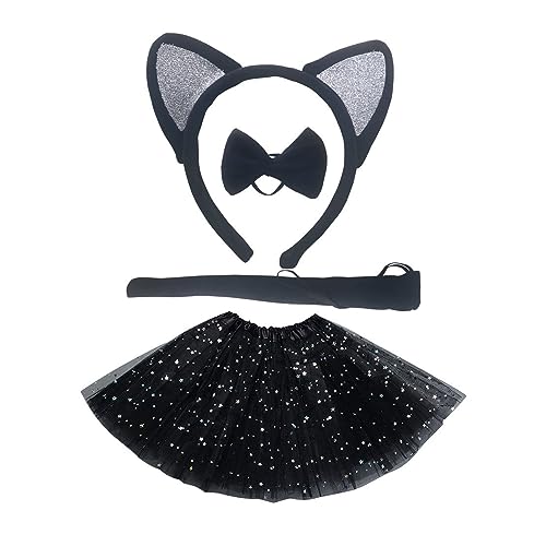 Psdndeww 1/3/4 Katzenkostüm-Zubehör-Set, Cosplay, Katzenohren, Stirnband, Schleife, Schwanz, Rock, Zubehör, Kinder-Katzenkostüme Psdndeww 1/3/4 Katzenkostüm-Zubehör-Set, Cosplay, Katzenohren, Stirnband, Schleife, Schwanz, Rock, Zubehör, Kinder-Katzenkostüme von Psdndeww