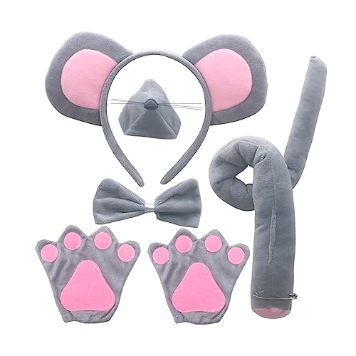 Psdndeww 1/4/5-teiliges Kostüm für Kinder, Maus-Ohren, Stirnband, Schwanz, Fliege, Schwanz, Nase, Handschuhe, Rock, Tier, Cosplay-Zubehör Psdndeww 1/4/5-teiliges Kostüm für Kinder, Maus-Ohren, Stirnband, Schwanz, Fliege, Schwanz, Nase, Handschuhe, Rock, Tier, Cosplay-Zubehör von Psdndeww