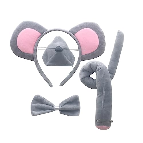 Psdndeww 1/4/5-teiliges Kostüm für Kinder, Maus-Ohren, Stirnband, Schwanz, Fliege, Schwanz, Nase, Handschuhe, Rock, Tier, Cosplay-Zubehör Psdndeww 1/4/5-teiliges Kostüm für Kinder, Maus-Ohren, Stirnband, Schwanz, Fliege, Schwanz, Nase, Handschuhe, Rock, Tier, Cosplay-Zubehör von Psdndeww