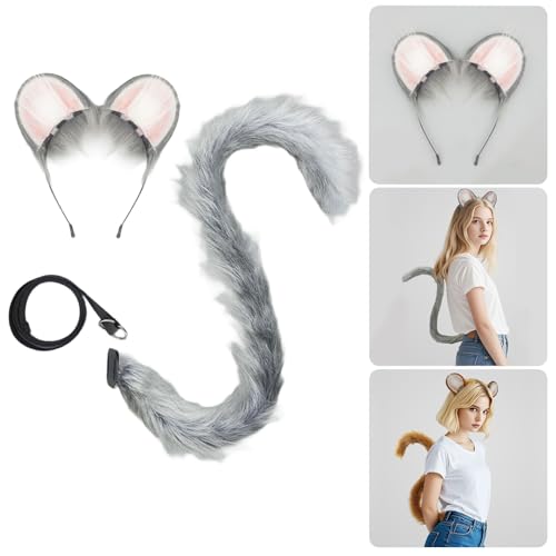 Psdndeww 1pc Ohren Stirnbänder Schwanzmaus Kostüme Maus Ohren Stirnband Kunstpelze Schwanz Halloween Cosplay Party Kostüme von Psdndeww