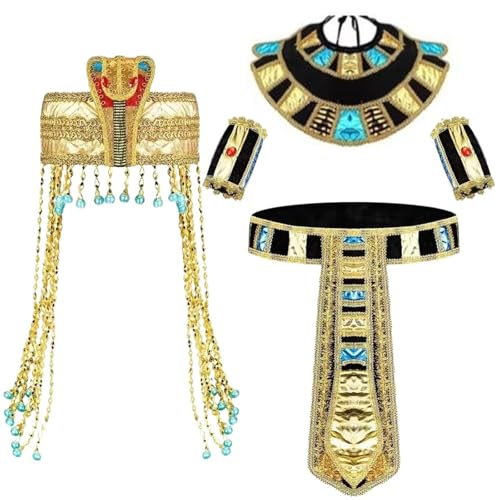 Psdndeww Ägyptisches Kostümzubehör Ägyptische Stirnbänder Schlange Kopfbänder Ägyptische Gürtelkragen Armband Für Frauen Männer Halloween von Psdndeww
