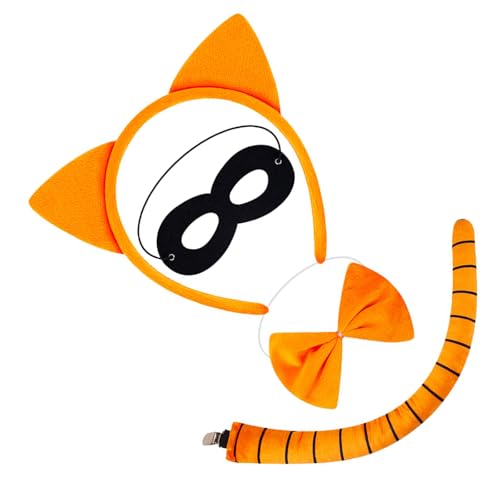 Psdndeww] Katzenkostüm mit Katzenohren, Haarreif mit Schleife, Rock, Tierkostüm, Halloween-Kostüm, Katzenkostüm von Psdndeww