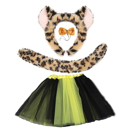 Psdndeww Leoparden-Kostüm-Set, Leopardenohren, Stirnband, Schwanz, Fliege, Tutus, Rock, Kinder, Mädchen, Halloween, Weihnachten, Tier, Cosplay, Requisiten Psdndeww Leoparden-Kostüm-Set, Leopardenohren, Stirnband, Schwanz, Fliege, Tutus, Rock, Kinder, Mädchen, Halloween, Weihnachten, Tier, Cosplay, Requisiten von Psdndeww