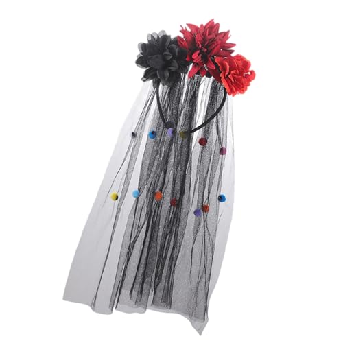 Psdndeww Rose Blumen Kronen Schleier Halloween Zuckerschädel Kostüme Mexikaner Blumenstirnband Tag Der Deads Kopfstückgeschenke Halloween Dia De Los Muerto Party Kostüm von Psdndeww