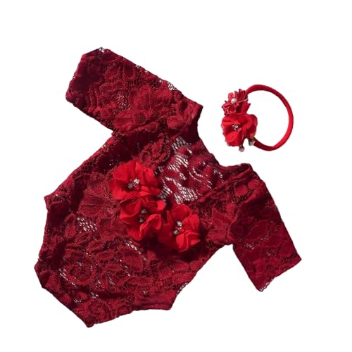 Psdndeww Rückenfreie Overall Und Blumen Kopfstücke Requisiten Für 0-1 Monate Baby Neugeborene Fotografie Kostüm Fotoshooting Zubehör 2in1 von Psdndeww