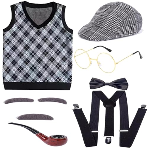 Schulkostüm für Kinder, 100 Tage, Jungen, Kinder, Halloween, alter Mann, Hut, Brille, Weste, Set für Kinder Schulkostüm für Kinder, 100 Tage, Jungen, Kinder, Halloween, alter Mann, Hut, Brille, Weste, Set für Kinder von Psdndeww