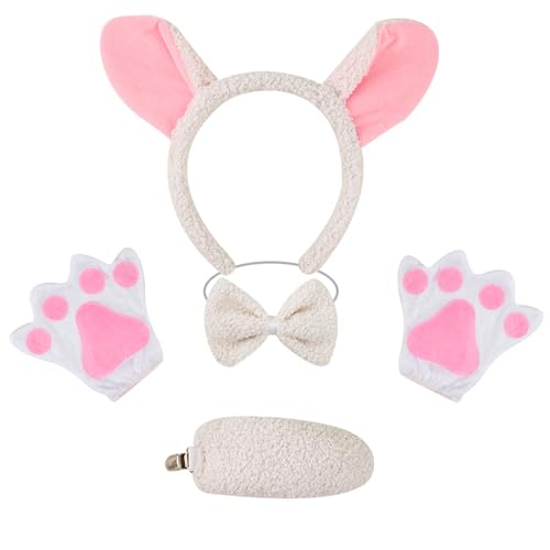 Tier-Kostüm-Set, Schafhaar, Creolen-Set, Plüschschwanz, Fliege, Schafsohren, Stirnband, weißer Netzrock, Handschuhe für Partys von Psdndeww