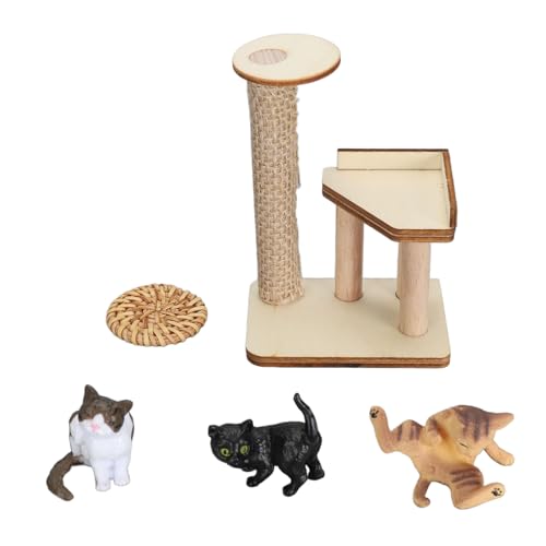 Mini-Katzentürme, Modelle, Spielzeug, Miniatur-Katzen-Kletterturm, DIY-Montage, Bezaubernde Katzenbaum-Figuren, Spielset, Spielzeug für Katzenliebhaber (Gewebter Mattentyp) von Pssopp