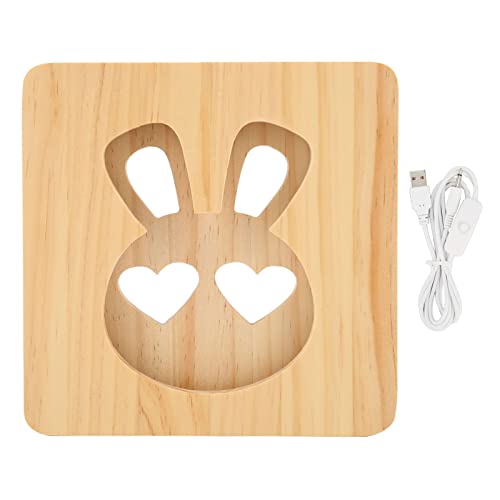Pssopp 3D -Holz Kaninchen -Nachtlicht, LED -Perlen -Schreibtischlampe für Schlafzimmer Energie Retten Hohl Dekorative Licht Lange Lebensdauer mit USB -Hafen für Büro Wohnzimmer von Pssopp
