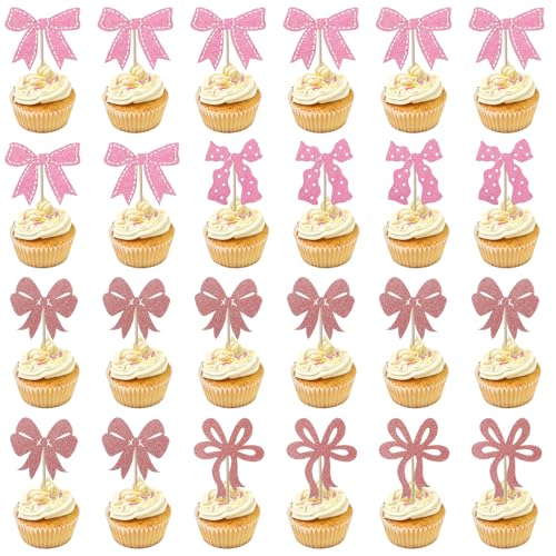 24 Stück Rosa Schleifen Cupcake Topper - Schleifen Cupcake Dekorationen für Schleifen-Themenpartys, Geburtstagsfeiern, Brautpartys, Babypartys, Mädchengeburtstage, Hochzeiten und Kuchendekorationen 24 Stück Rosa Schleifen Cupcake Topper - Schleifen Cupcake Dekorationen für Schleifen-Themenpartys, Geburtstagsfeiern, Brautpartys, Babypartys, Mädchengeburtstage, Hochzeiten und Kuchendekorationen von Psyqtsuary