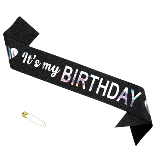 "It's My Birthday" Geburtstagsschärpe, schwarze Geburtstagsschärpe für Frauen, weicher Satin, Happy Birthday Schärpe, schwarze Geburtstagsdekorationen, Partygeschenke, Geburtstagsparty-Dekor für "It's My Birthday" Geburtstagsschärpe, schwarze Geburtstagsschärpe für Frauen, weicher Satin, Happy Birthday Schärpe, schwarze Geburtstagsdekorationen, Partygeschenke, Geburtstagsparty-Dekor für von Psyqtsuary