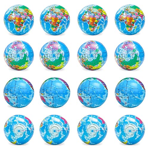 Ptdfjspt 16 PCS Globe Squeeze Balls, 3 Earth Stress Relief Toys Squeeze Balls Educational Stress Balls für Finger Exercise von Ptdfjspt