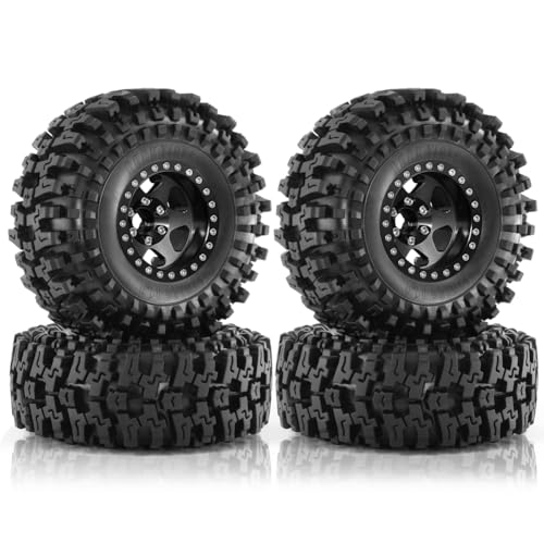 Ptdfjspt 4 Stück 120mm 1,9 Metall Beadlock-Felgengummireifensatz für 1/10 RC Crawler Car TRX4 D90 D110 Axial SCX10, Schwarz von Ptdfjspt