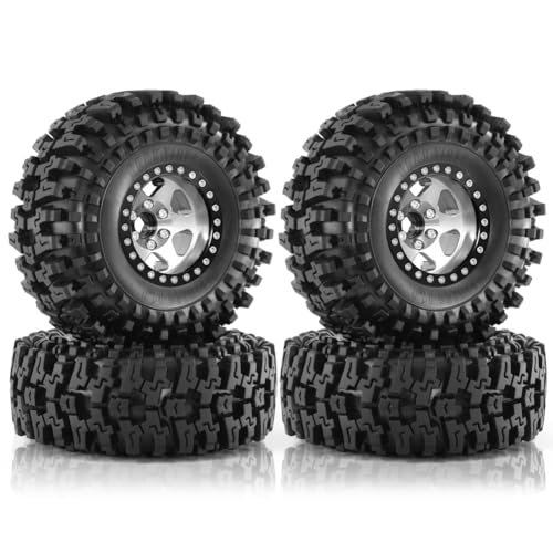 Ptdfjspt 4 Stück 120mm 1,9 Metall Beadlock-Felgengummireifensatz für 1/10 RC Crawler Car TRX4 D90 D110 Axial SCX10, Silber von Ptdfjspt