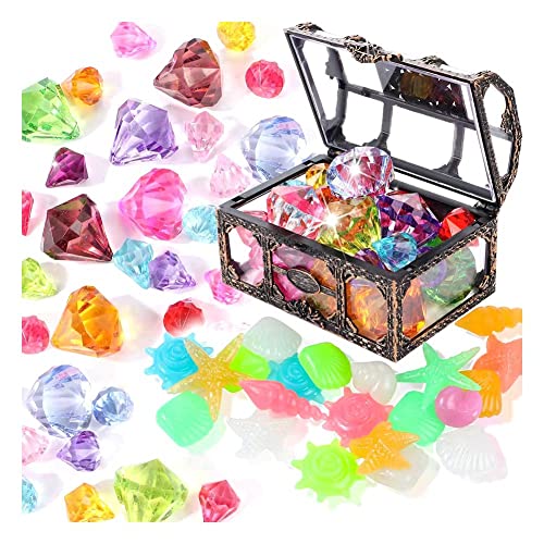 Ptdfjspt 40-Teiliges Tauch-Edelstein-Pool-Spielzeug mit Buntem Diamanten-Set, Tauchspielzeug-Schatzkiste, Unterwasserschwimmspielzeug-Edelstein-Piratenkiste von Ptdfjspt