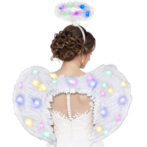 Ptesuply Engelsflügel, Beleuchtete Weiß Engelsflügel und Heiligenschein mit LED Lichter-3 Licht Modi, Engel Kostüm für Karneval, Halloween, Maskerade, Weihnachten Ptesuply Engelsflügel, Beleuchtete Weiß Engelsflügel und Heiligenschein mit LED Lichter-3 Licht Modi, Engel Kostüm für Karneval, Halloween, Maskerade, Weihnachten von Ptesuply