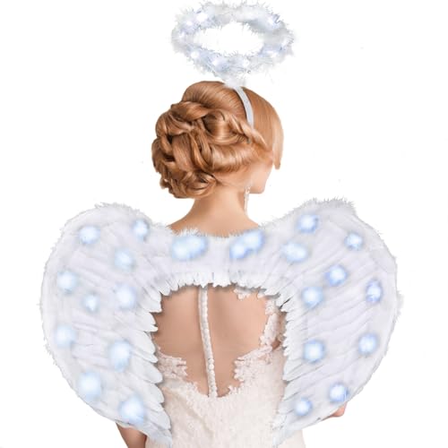 Ptesuply Engelsflügel, Beleuchtete Weiß Engelsflügel und Heiligenschein mit LED Lichter-3 Licht Modi, Engel Kostüm für Karneval, Halloween, Maskerade, Weihnachten Ptesuply Engelsflügel, Beleuchtete Weiß Engelsflügel und Heiligenschein mit LED Lichter-3 Licht Modi, Engel Kostüm für Karneval, Halloween, Maskerade, Weihnachten von Ptesuply