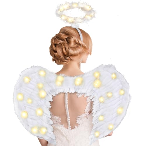 Ptesuply Engelsflügel, Beleuchtete Weiß Engelsflügel und Heiligenschein mit LED Lichter-3 Licht Modi, Engel Kostüm für Karneval, Halloween, Maskerade, Weihnachten Ptesuply Engelsflügel, Beleuchtete Weiß Engelsflügel und Heiligenschein mit LED Lichter-3 Licht Modi, Engel Kostüm für Karneval, Halloween, Maskerade, Weihnachten von Ptesuply