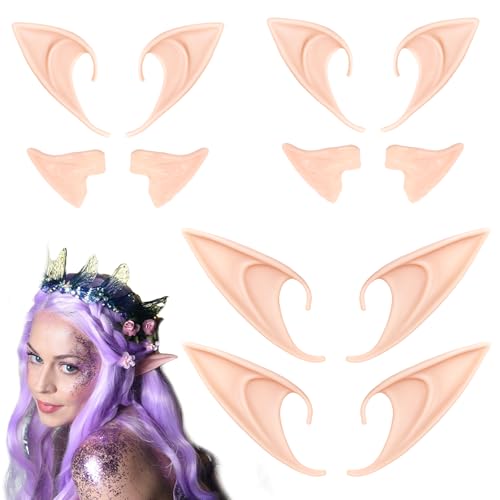 Fairy Pixie Feenohren, Cosplay, spitze Ohrspitzen, weiche Feenohren, Anime-Kostüm, Make-up, Halloween, Pixie-Ohren, Party, Verkleidung, Zubehör für Elfen, Maskerade, Weihnachten, Damen, Ornamente, 6 von Ptwola