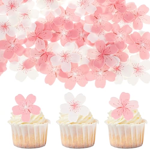 Kirschblüten Tortendeko Blumen Essbar 60pcs Kirschblüten Cupcake Deko Essbare Blumen für Torte Essbare Blüten Tortendeko Hochzeit Esspapier Blüten Deko Torte Geburtstag Kuchen deko für Hochzeits von Ptwola
