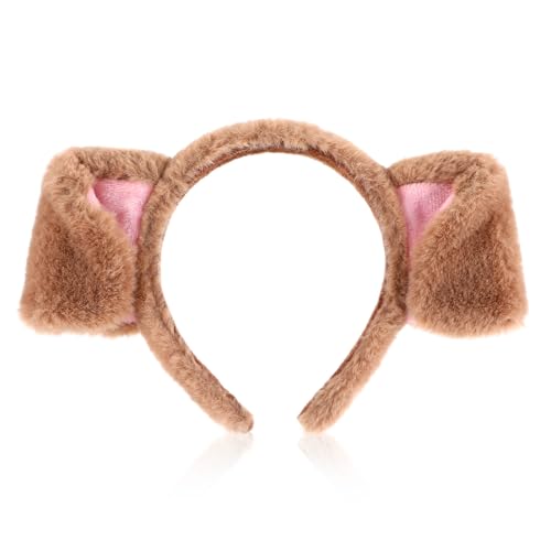 Plüschtier Ohren & Hörner Stirnband Welpe Hund Ohren Stirnbänder für Haustier Golden Realistische Tiere Ohr Stirnband Braun Flauschige Kopfbedeckung Halloween Weihnachten Festival Mottoparty Cosplay von Ptwola