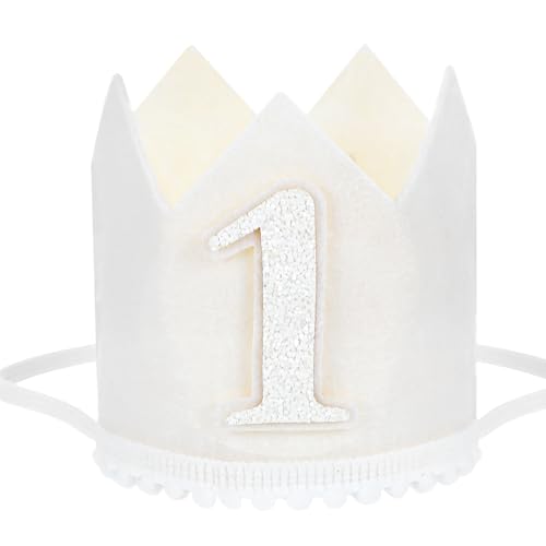 Ptwola Party-Kronenhut für den ersten Geburtstag, wiederverwendbar, schöner Geburtstag, Stoffhüte, 1. Kinder, Prinzessinnen-Diadem, Stirnband, Outfit, Boho, natürliche Dekorationen, milchig-weiß, von Ptwola