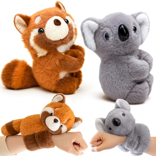 PtyPop 2 Stück Plüsch Koala Roter Panda Schnapparmband(20cm) Kinder Spielzeug ab 3 Jahre,Koala Kuscheltier & Roter Panda Kuscheltier, Animal Slap Bracelets Geschenke für Mädchen Junge von PtyPop