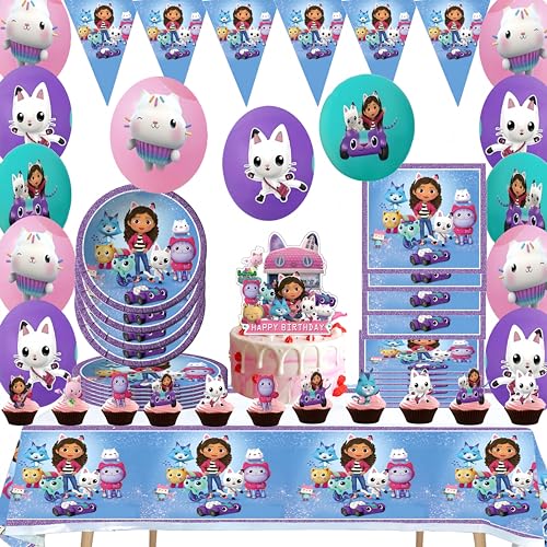 75-teiliges Komplettset mit fröhlicher Wimpelkette, 10 Tellern, stilvollen Servietten, bunten Luftballons, hochwertiger Tischdecke, großer Kuchendekoration und niedlichen kleinen Kuchendekorationen von Ptydecta