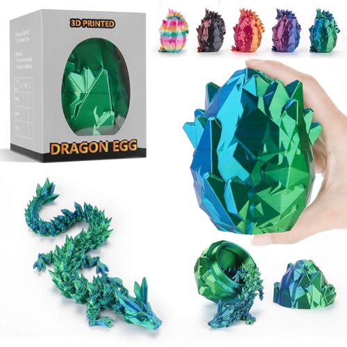 Ptyism 3D Gedrucktes Drachenei Mit Drache（Blau/grün-29CM-Drache） 3D-Gedrucktes Ei丨Dragon Egg,Drachen Ei für Kinder Erwachsene Heim Büro Schreibtischspielzeug von Ptyism