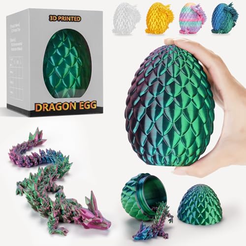 Ptyism 3D Gedrucktes Drachenei Mit Drache（Blaugrün-28CM-Drache） 3D-Gedrucktes Ei丨Dragon Egg,Drachen Ei für Kinder Erwachsene Heim Büro Schreibtischspielzeug von Ptyism