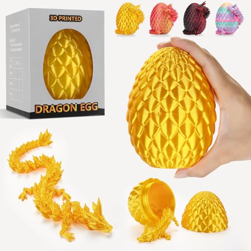 Ptyism 3D Gedrucktes Drachenei Mit Drache（Gold-28CM-Drache） 3D-Gedrucktes Ei丨Dragon Egg,Drachen Ei für Kinder Erwachsene Heim Büro Schreibtischspielzeug von Ptyism